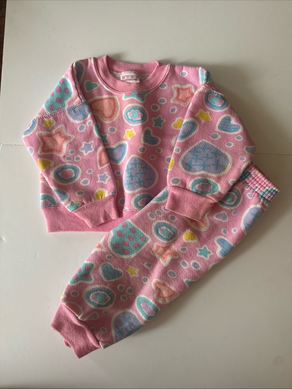 Girls Pink Heart & Star Printed Pajama Set